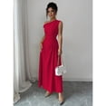 thumbnail image 7 of Red One Shoulder Asymmetric Maxi Dress With Ruched Waist, Elegant Formal Evening Dress For Casual Vacations And Romantic Dates, 7 of 7