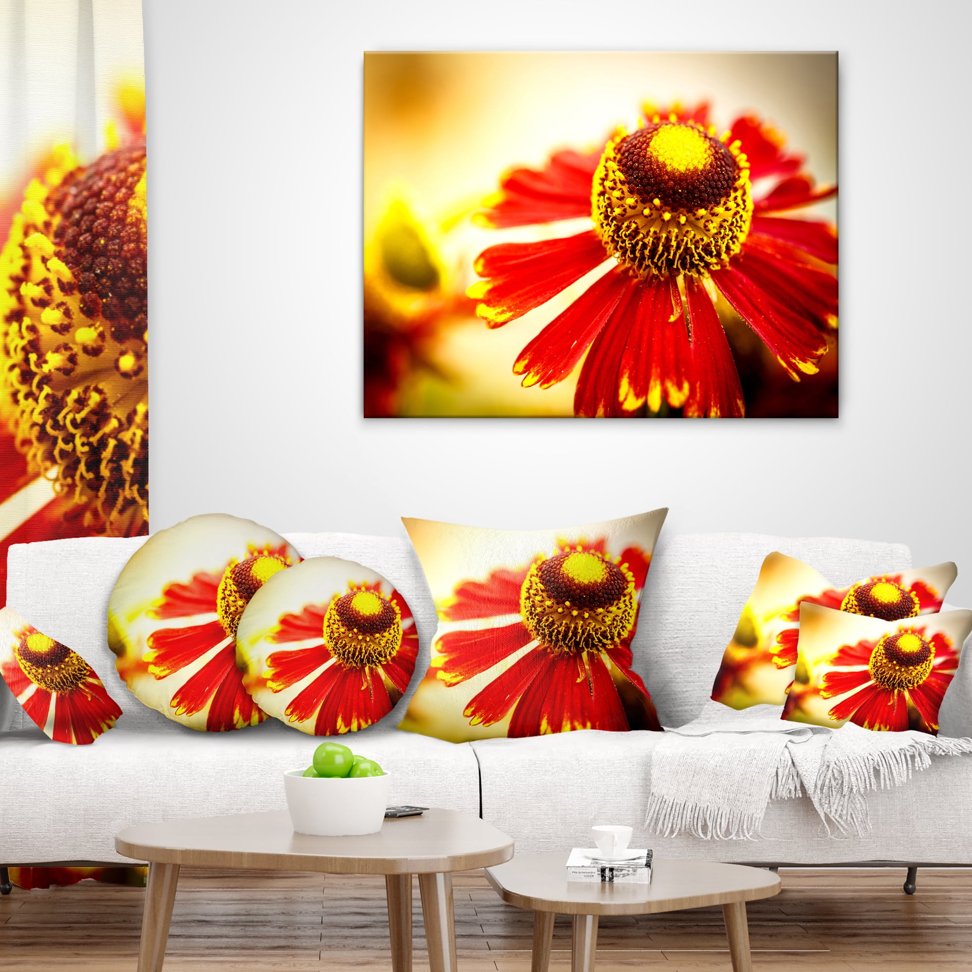 Designart Beautiful Flower on Yellow Background - Flower Throw Pillow - 12x20