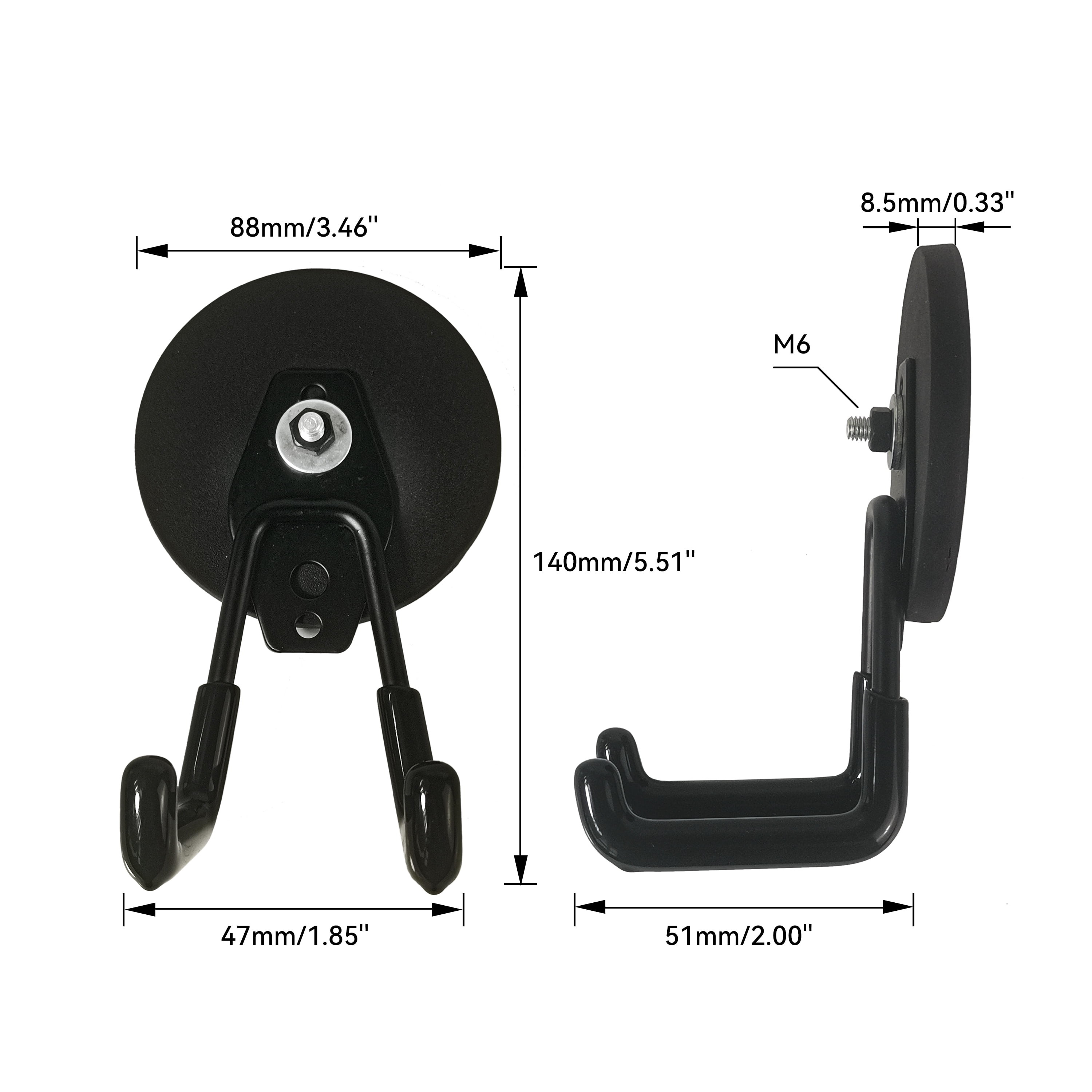 HFS(R)  Magnetic Hooks 88mm Diameter Strong Magnet with Rubber for Garage, Workshop 2pcs/Pack