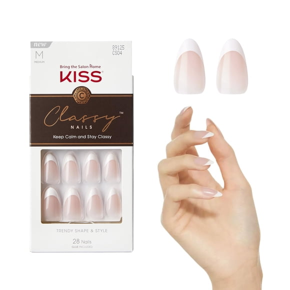 Presiona las uñas KISS con elegante forma de almendra blanca clara
