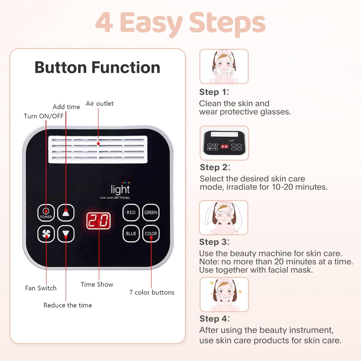 Led-Light-Therapy, Red Light Therapy for Face 7 in 1 Colors LED Facial Skin Care Tool Facial Neck Body Hand Skincare Mask
