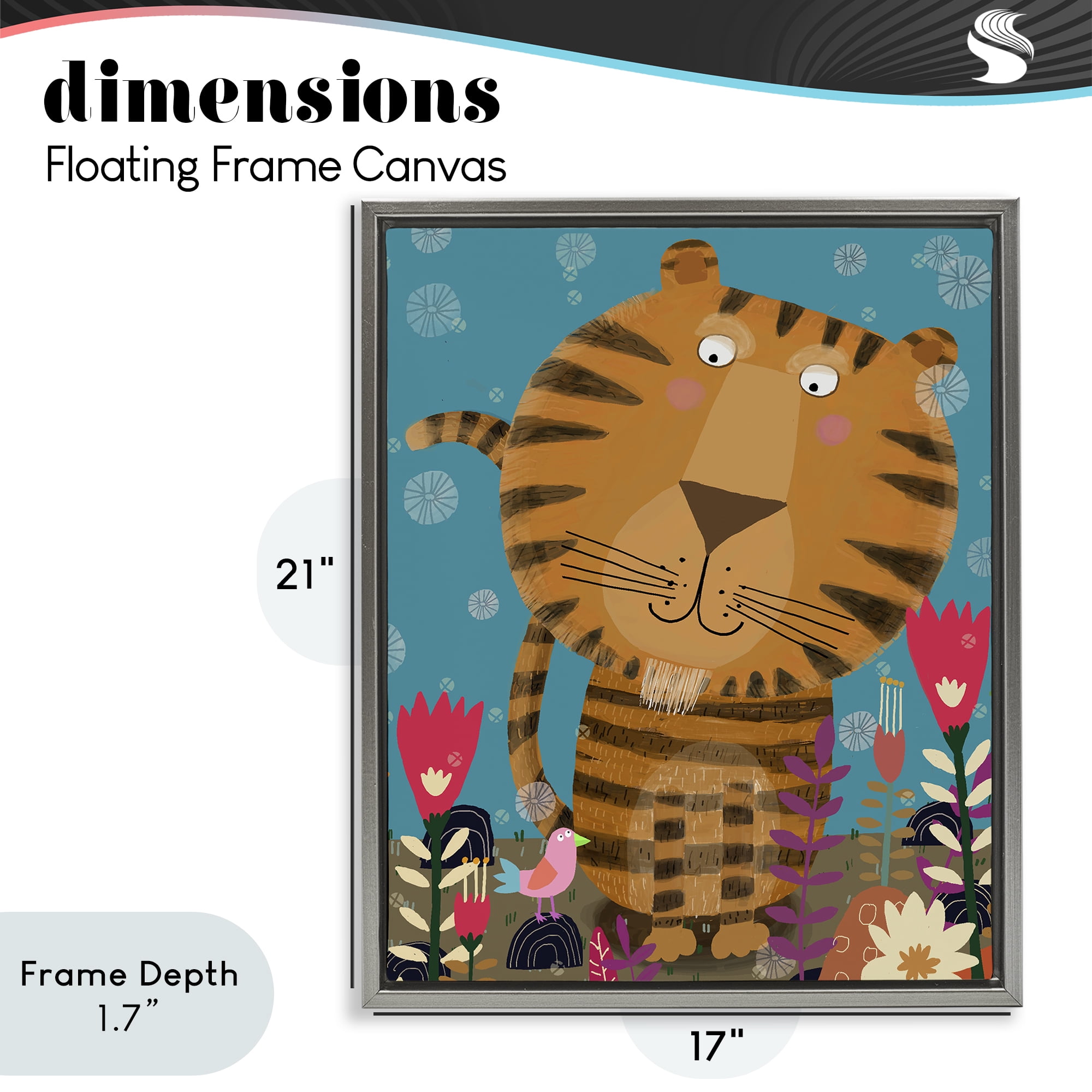 Stupell Industries Boho Tiger & Flowers Gray Framed Floater Canvas Wall Art, design by Carla Daly