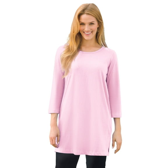 Woman Within Plus Size Perfect Three-Quarter-Sleeve Scoopneck Tunic