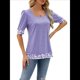 thumbnail image 3 of Camiseta de Verano para Mujer, Estilo Casual, de Corta y Cuello Cuadrado, Holgada, con Estampado de Vaca y Bloques de Color. Púrpura M, 3 of 9