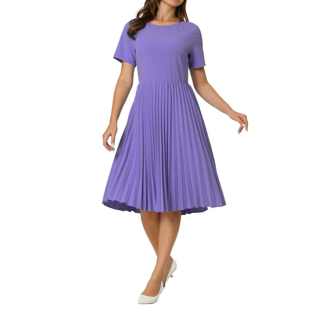 Vestido plisado A-Line de manga corta para mujer Inspire Chic, vestido midi para el trabajo, color azul púrpura