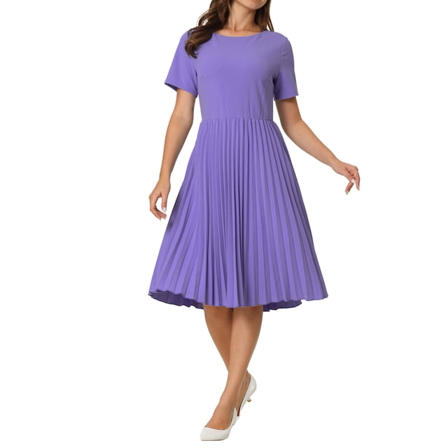 Vestido plisado A-Line de manga corta para mujer Inspire Chic, vestido midi para el trabajo, talla XL, azul púrpura