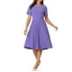 thumbnail image 1 of Vestido plisado A-Line de manga corta para mujer Inspire Chic, vestido midi para el trabajo, color azul púrpura, 1 of 4