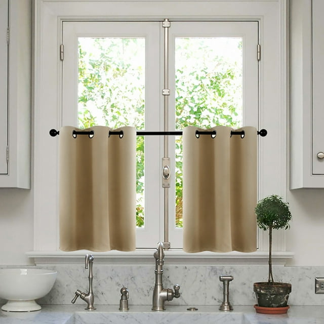Innerwin Panneaux de Cantonnière Rideaux Thermiques Droits 2 Pcs Décor Demi-Rideau Occultant Court à Œillets Imprimé Jaune 34 * 36 Pouces à Œillets