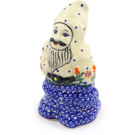 Polish Pottery 6½-inch Santa Clause Figurine (Spring Flowers Theme) Hand Painted in Boleslawiec, Poland   Certificate of Authenticity