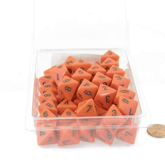 Orange Opaque Dice with Black Numbers D8 Aprox 16mm (5/8in) Pack of 50 Wondertrail