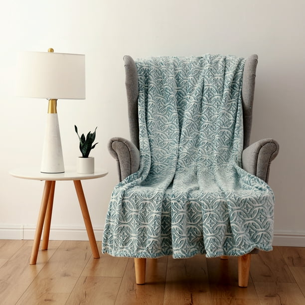 Mainstay Printed Textured Plush Throw 50” x 60” Medallion Teal