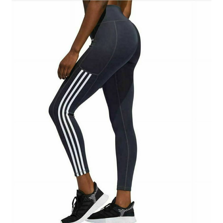 Adidas Women's 7/8 3 Stripe High Waist Active Tight Leggings, Carbon/White M  