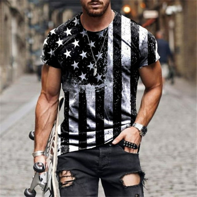Kiplyki Wholesale Mode Homme Décontracté Col Rond Fête de l'Indépendance Manches Courtes T-Shirt Ample Blouse