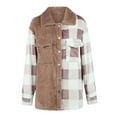 thumbnail image 5 of IROINNID Women's Jacket Shearling Jacket Turndown Lapel Plaid Long Sleeve Loose Button Splicing Lattice Double Sided Fleece Recreational Tops, Khaki, 5 of 9