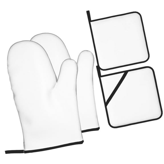 Balery White Pattern Oven Mitts and Pot Holders 4 pcs Set, Kitchen Oven Glove High Heat Resistant 500℉ Oven Mitts with Non-Slip Silicone Surface