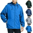 thumbnail image 1 of Sentmoon Winter Jacket Men Solid Color Long Sleeve Drawstring Hooded Neck Coat Oversized Zipper Windbreaker Waterproof Clothes Fall Casual for Festival Camping and Outdoor M, 1 of 7