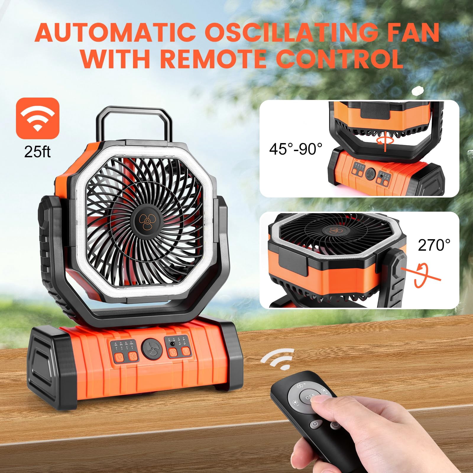 DREAMfair 20000mAh Camping Fan with LED Lantern, Rechargeable Battery Remote Hook, Portable Tent Fan with Timer, 4 Speeds for Outdoor