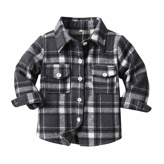Odeerbi Infant Boys Girls Plaid Shacket Jacket Kids Toddler Flannel Shirt 2025 Long Sleeve Plaid Jacket Baby Fall Shirt Coat Outwear Black 6-12 Months