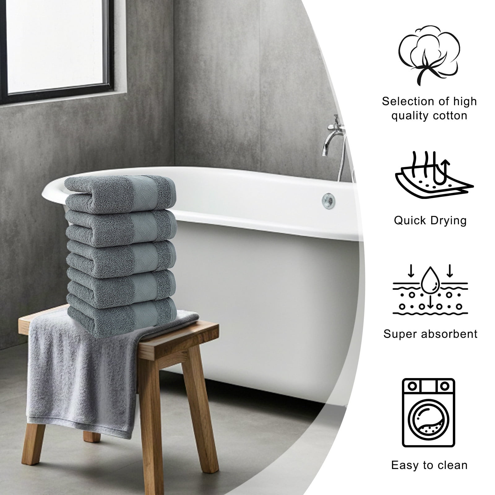5 Pack Medium Bath Towel Set, Ring Spun Cotton, Lightweight and Highly Absorbent Quick Drying Premium Towels for Hotel, Spa and Bathroom