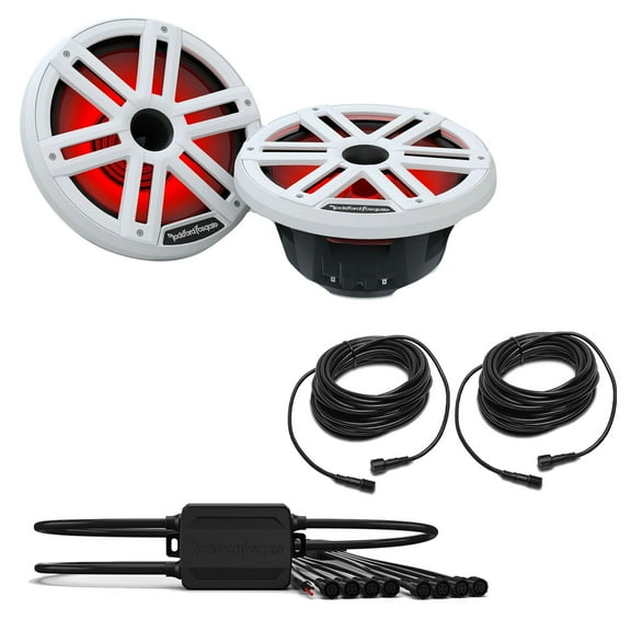Rockford Fosgate 1 Pair M2-10H M2 Series 10" Horn Marine White & Stainless Grilles Included   (1) PMX-RGB Optix LIght Controller   (2) RGB-25 25' Extension Cable