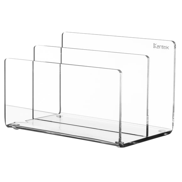 Kantek Mini clasificador de archivos de acrílico transparente, soporte para archivos de 2 secciones, organizador de escritorio de 6 "x 3,8" x 3,9 ", accesorio de escritorio con pies antideslizantes