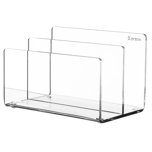 Kantek Mini clasificador de archivos de acrílico transparente, soporte para archivos de 2 secciones, organizador de escritorio de 6 "x 3,8" x 3,9 ", accesorio de escritorio con pies antideslizantes