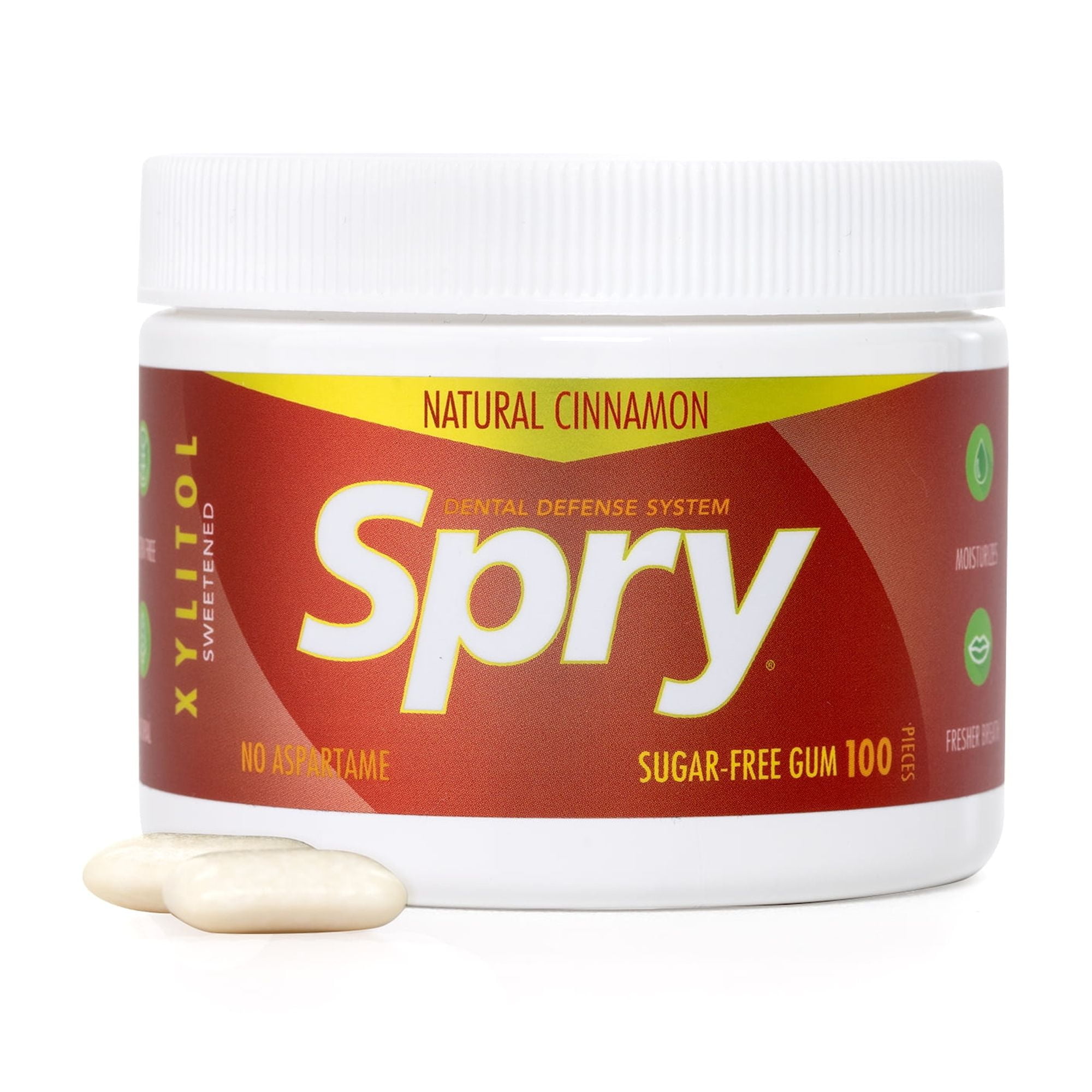 Spry Xylitol Sugar-Free Chewing Gum, Cinnamon Flavor, Aspartame-Free, 100 pieces, 3 pack