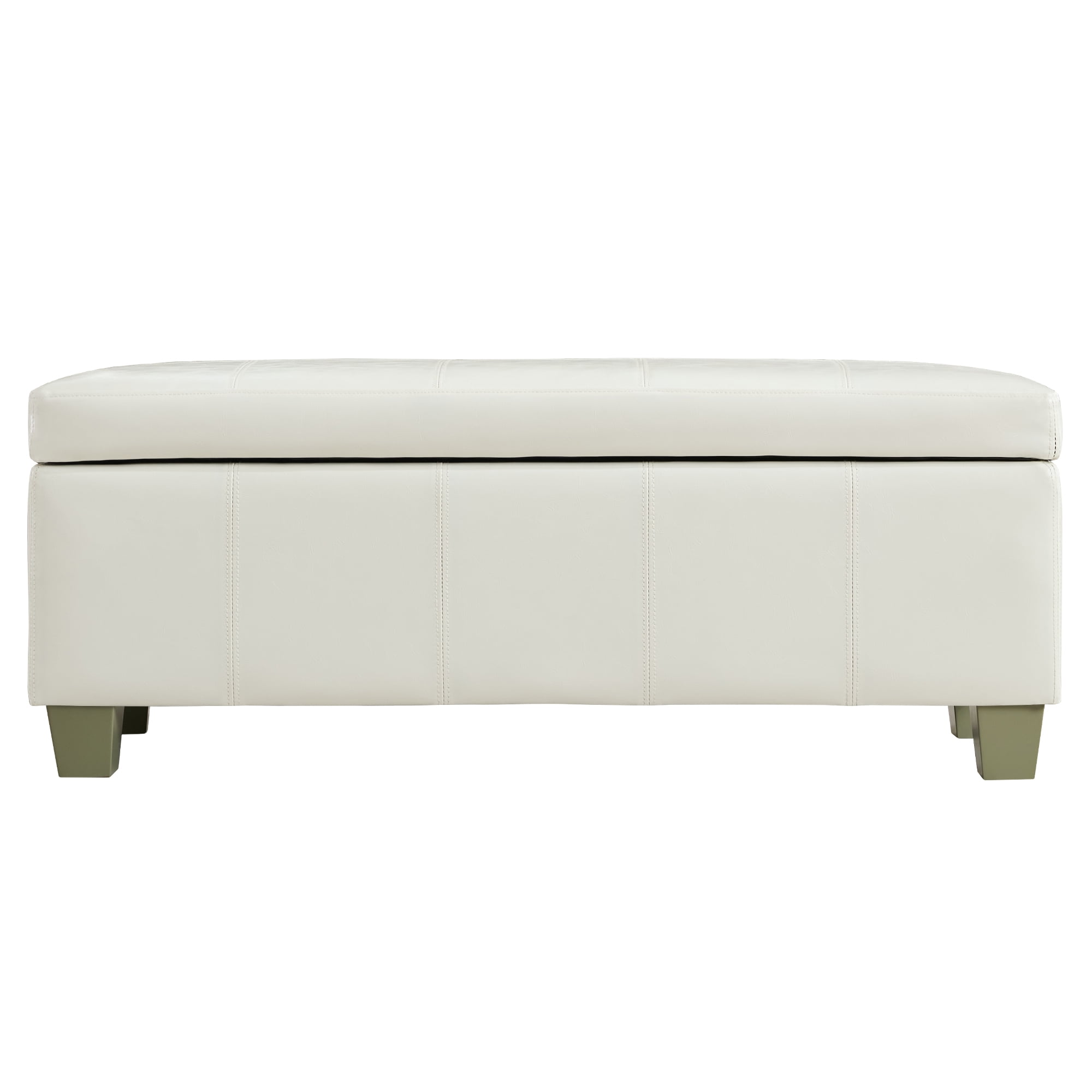 41'' Faux Leather Storage Ottoman Bench, Rectangle Upholstered End of Bed Storage Bench, Stitch Tufted Bedroom Bench with Storage, Entryway Large Storage Ottoman with Wooden Legs, White