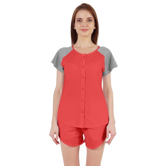 Inkmeso Ensemble de Nuit 2 Pcs pour Femmes Manches Raglan Chemise Boutonnée & Shorts Vêtements de Nuit-68