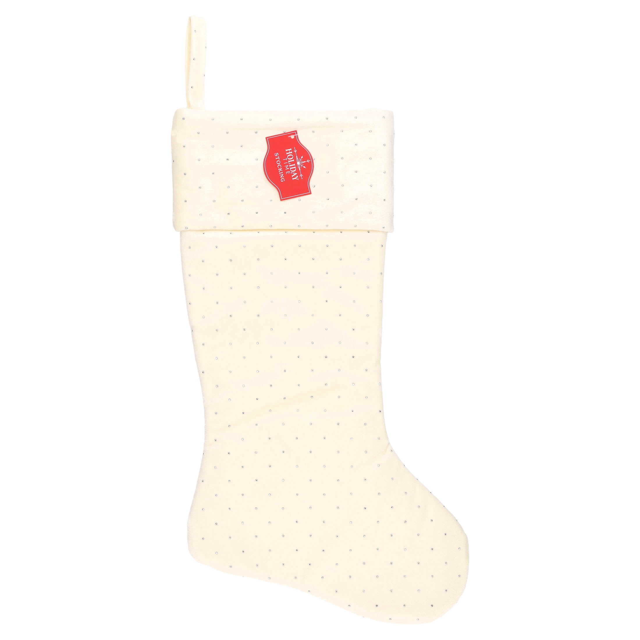 Velvet Christmas Stocking with Rhinestones, Ivory, 18", by Holiday Time