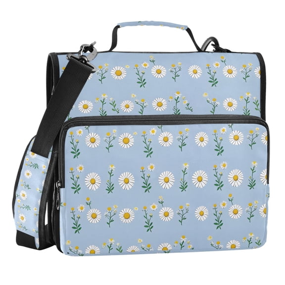 Zipper Binder Blue Background Daisy 1.5 Inch Binder Folder Bag with Shoulder Strap and Handle