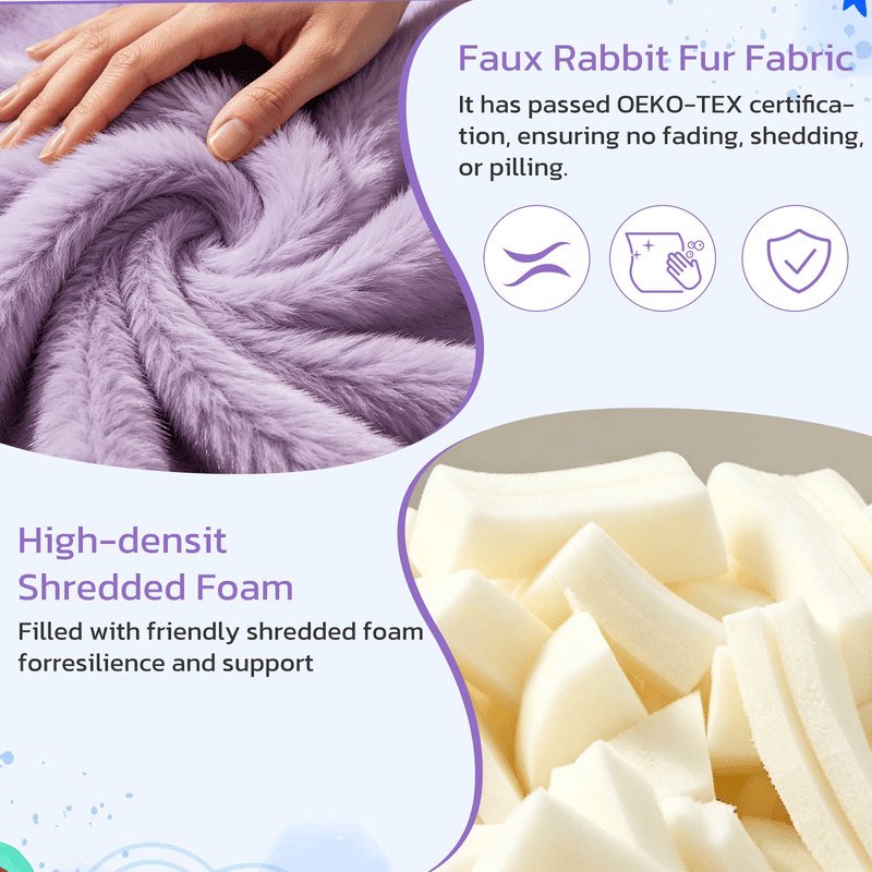 Simple Deluxe 2.5 ft Kids Bean Bag Chair, Faux Rabbit Fur Round Sofa with Handle and Washable Cover, Purple