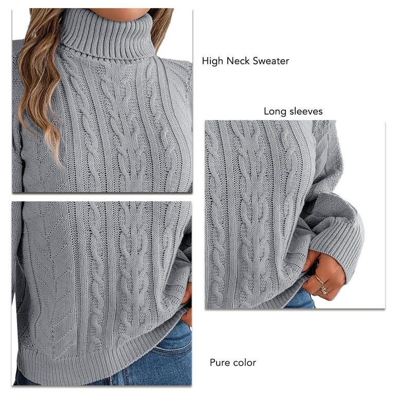 Women High Neck Sweater Solid Color Long Sleeve Sweaters Women High Neck Sweater Solid Color Long Sleeve Sweaters