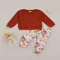 thumbnail image 3 of Baby Girls Long Sleeve Solid Color Waffle Pullover Tops+Long Pants Flower Printed, 3 of 10