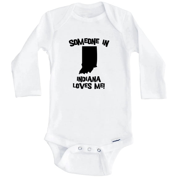 Someone In Indiana Loves Me State Silhouette Cute One Piece Baby Bodysuit - One Piece Baby Bodysuit (Long Sleeve), 0-3 Months White