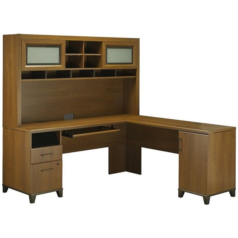 Bush Furniture Achieve L Shaped Desk With Hutch Oak Wood Finish