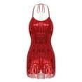 thumbnail image 4 of inlzdz Women's Latin Dance Dress Salsa Cha-Cha Rumba Ballroom Dance Costume Cocktail Fringe Dress Red L, 4 of 7