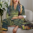 thumbnail image 6 of Honeii Peaceful Deer Lily Pond Print Women's Pajama Sets Long Sleeve Button Down Sleepwear Nightwear Soft Pjs Lounge Sets 2PCS-Large, 6 of 7