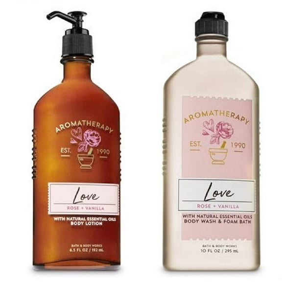 BATH AND BODY WORKS Aromathérapie LOVE - Lotion pour le Corps et Gel Douche Duo ROSE & Vanille Taille Complète