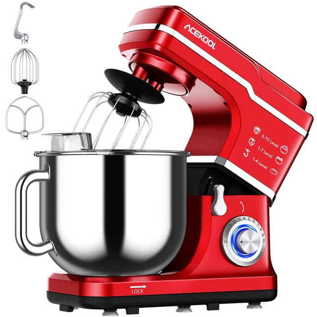 Batidora de pie Acekool 7,5 qt 660 W 10 velocidades Rojo