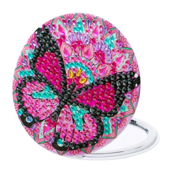 Espejo Maquillaje Con Mosaico Arte Diamante Doble Cara Mariposa DIY para Adultos Y