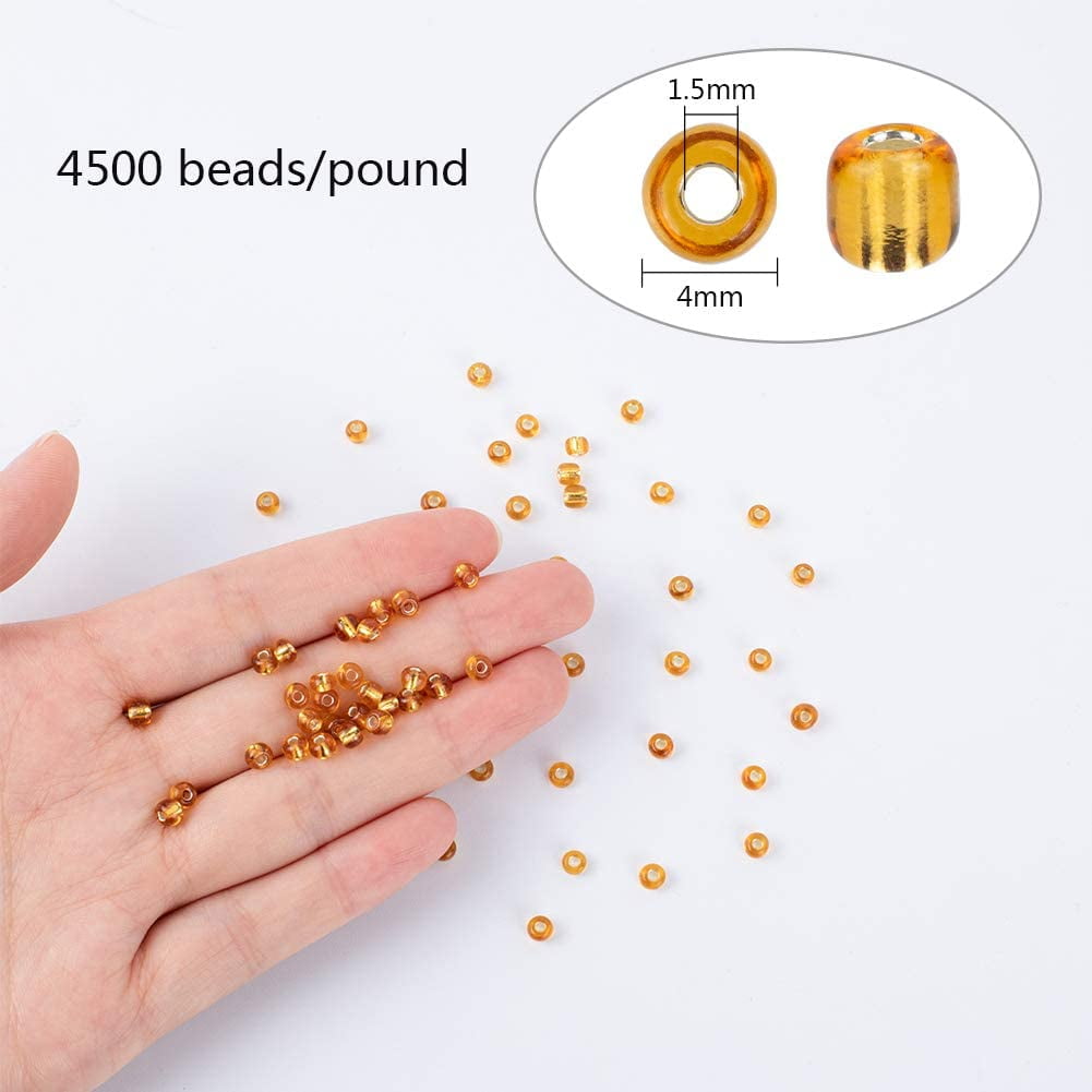 PH 4500 Pcs 6/0 Glass Seed Beads Silver Lined Goldenrod Round Pony Bead Waist Beads Mini Spacer Beads Diameter 4mm for Jewelry Making Gold DIY