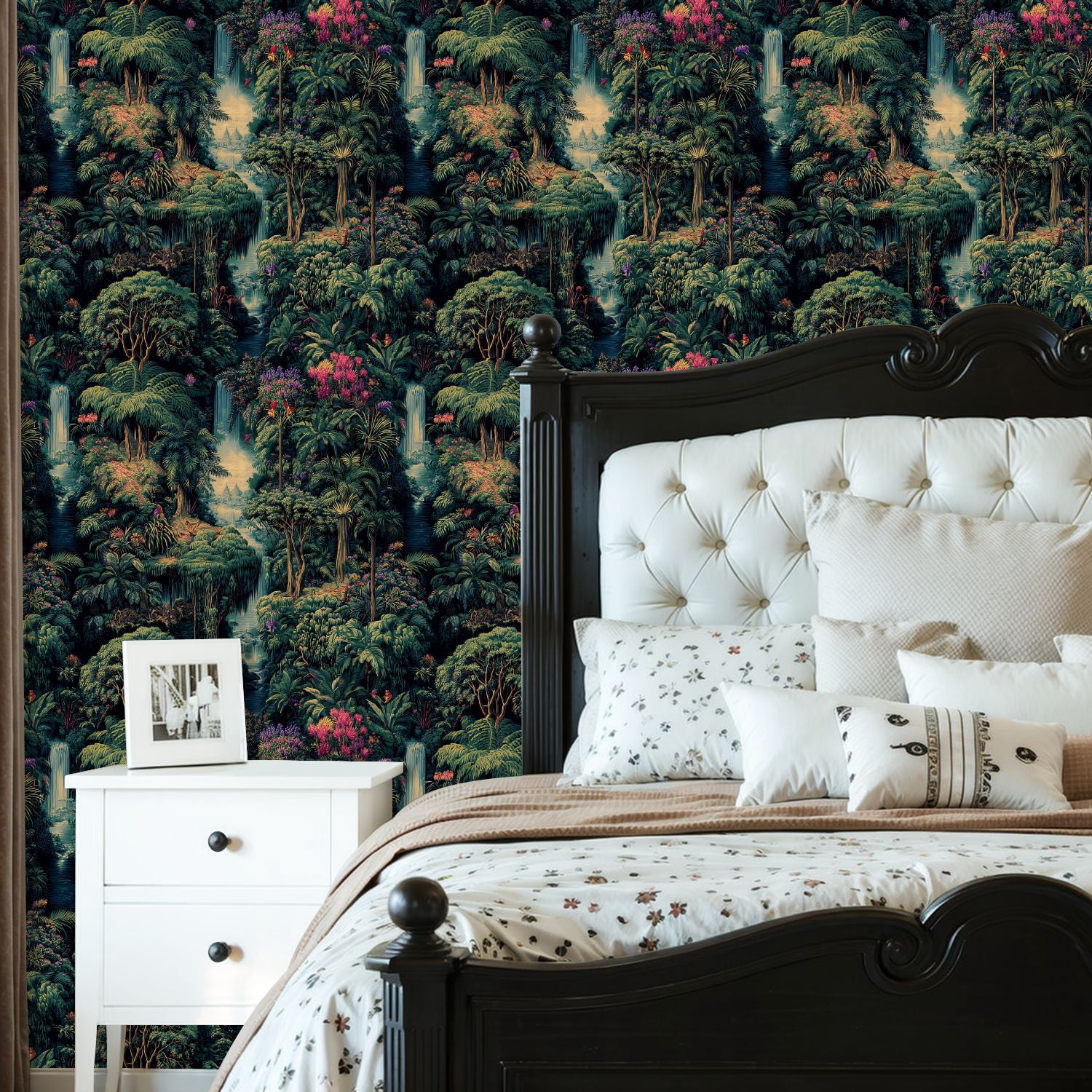 Peel and Stick Wallpaper Tropical Jungle Waterfalls Vibrant Floral Wall Mural 23.6in x 9.8ft Self Adhesive Removable Wall Paper Renter Friendly Wallpaper for Nursery Bedroom Cabinets