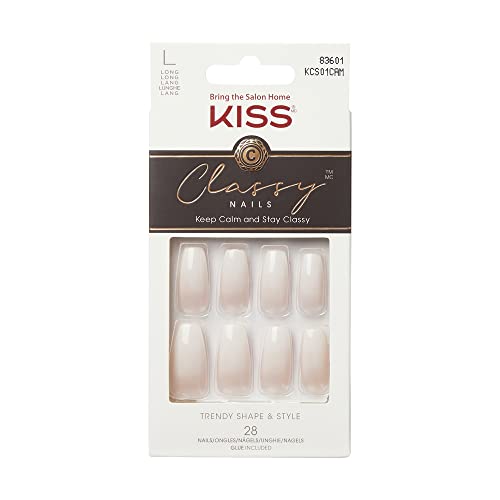 KISS Classy French Nail Manicure Kit with Gel Finish, Long, Coffin