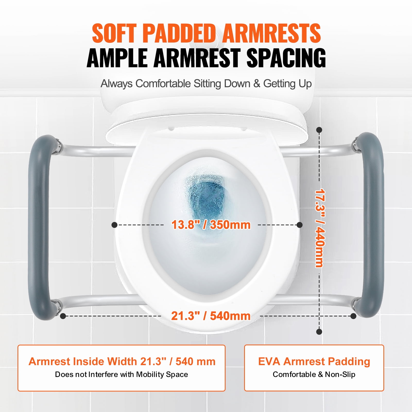 KFFKFF Elevated Toilet Seat, 3.5" Increase in Height, Supports up to 300 lbs, Suitable for Regular Round Toilets, Aluminum Support Rail, Comes with EVA Padded Armrest, Ideal for Seniors