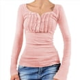 thumbnail image 3 of Blusa de Larga con Estampado de Hadas Grunge para Mujer, Estilo Otoño Y2k, con Cuello Cuadrado y Encaje, Estilo Vintage, Estilo Entallado. Rosa XL, 3 of 9