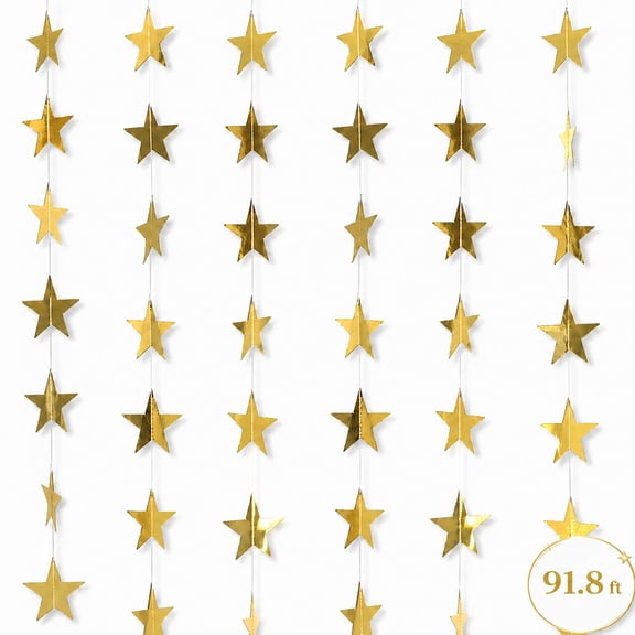 Graduation Party Decoration Banner Gold Star for Birthday Streamers Glitter Star Paper Garland Hanging Decoration for Congrats Grad Wedding Birthday Favors 91.8ft