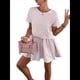 thumbnail image 1 of Vestidos de Verano A Rayas para Mujer 2025, Cuello Redondo, Corta, Bloque de Color, Vestido Informal Tipo Camiseta, Corte A. Rosa M, 1 of 9