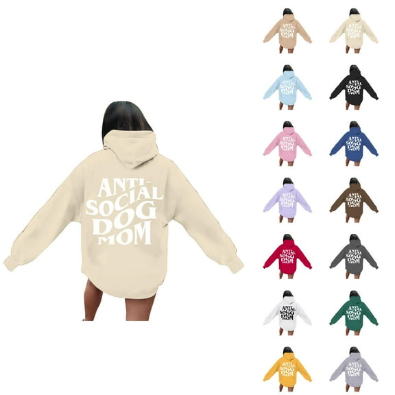 Anti Social Dog Mom Hoodies for Women 2025 Funny Graphic Hoodie with Pockets Hooded Sweatshirt Pullover Tops
