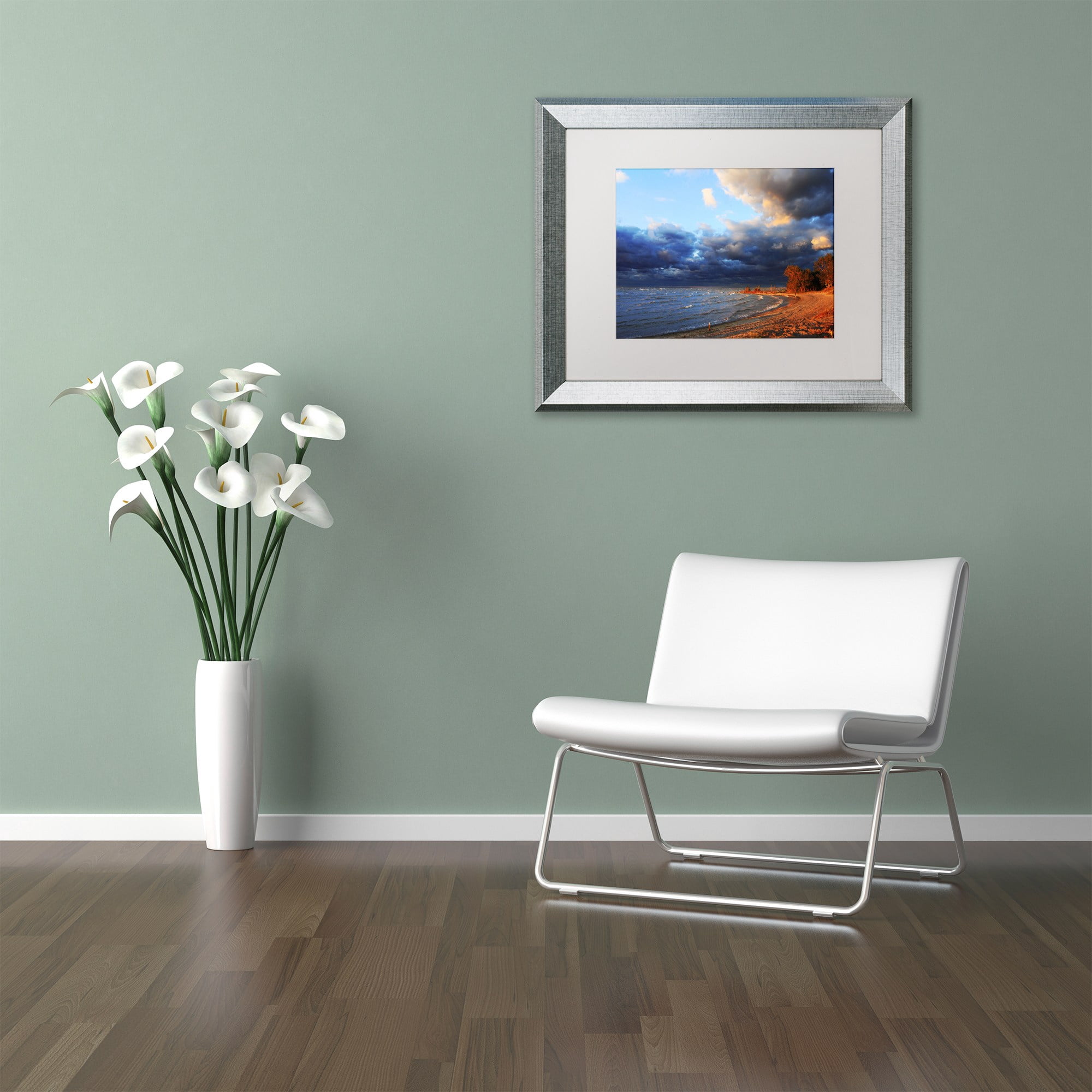 Trademark Fine Art "Lake Erie Autumn" Canvas Art by Jason Shaffer, White Matte, Silver Frame